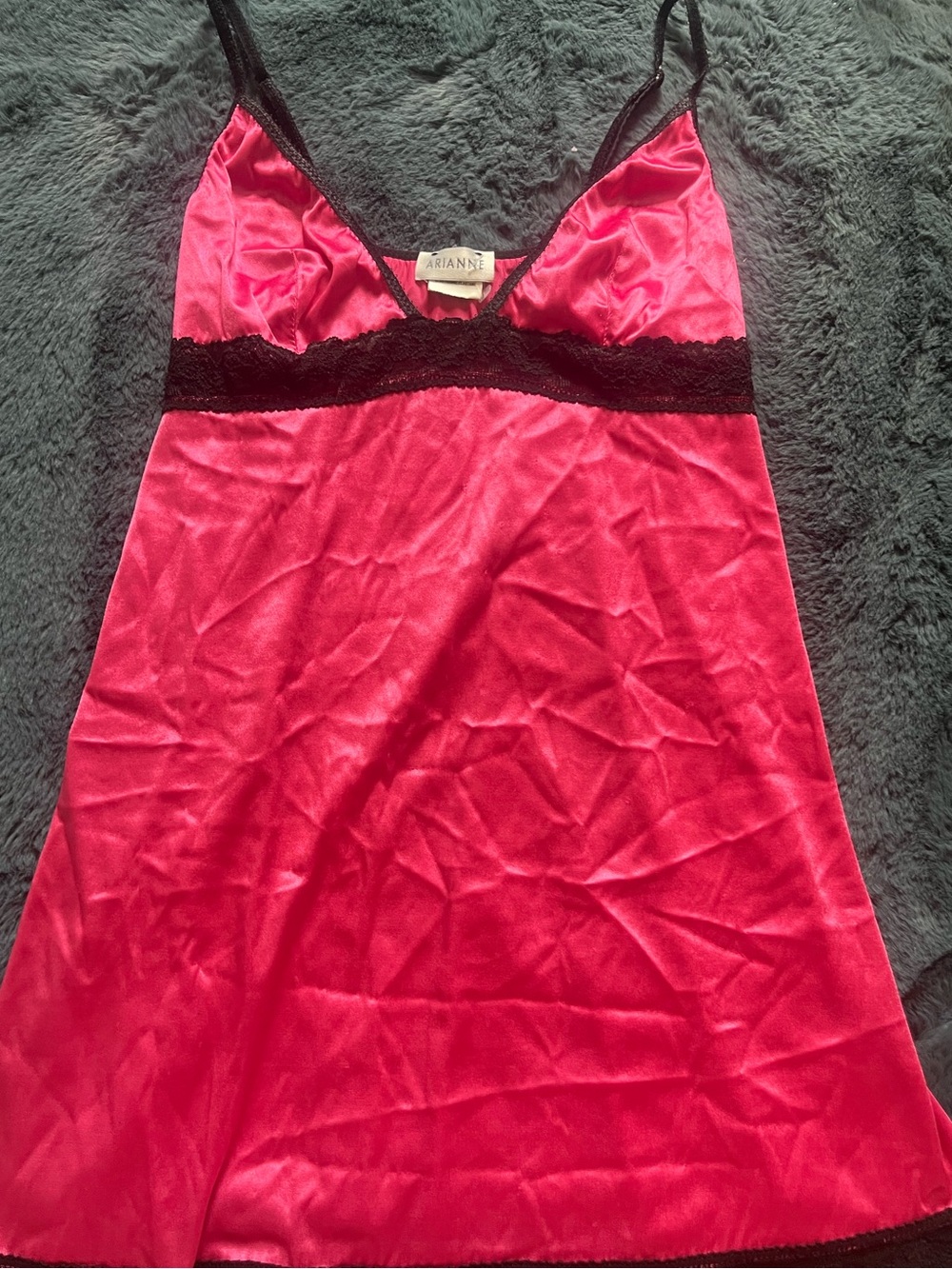 Arianne Hot Pink Satin Chemise with Black Lace Trim
